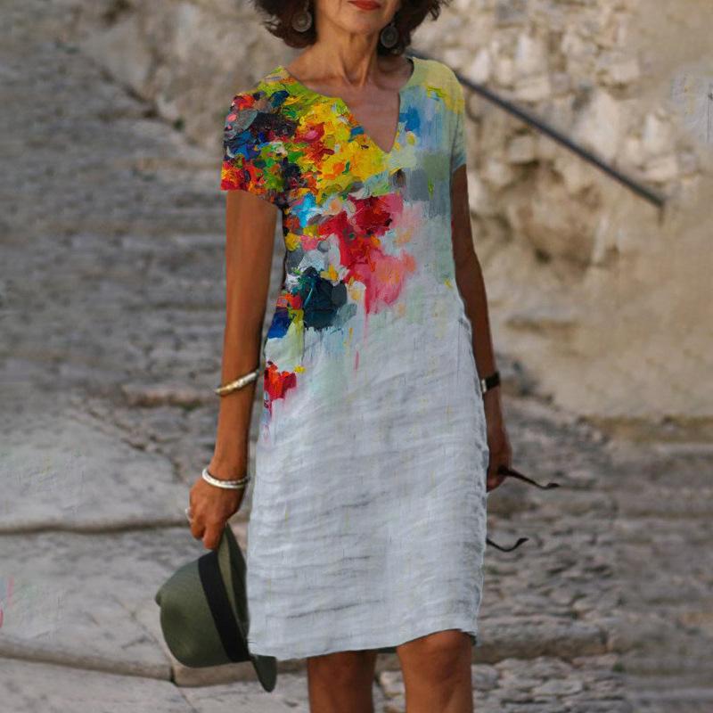 

GMXIA Жіноча сукня з V-подібним вирізом і короткими рукавами в трендовому стилі з квітковим принтом Літо Весна XXXL