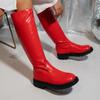 Módní červené dlouhé kozačky 2024 podzim zima nové dámské kozačky nad koleno velikost 43 protiskluzová silná podrážka dámská moderní bota