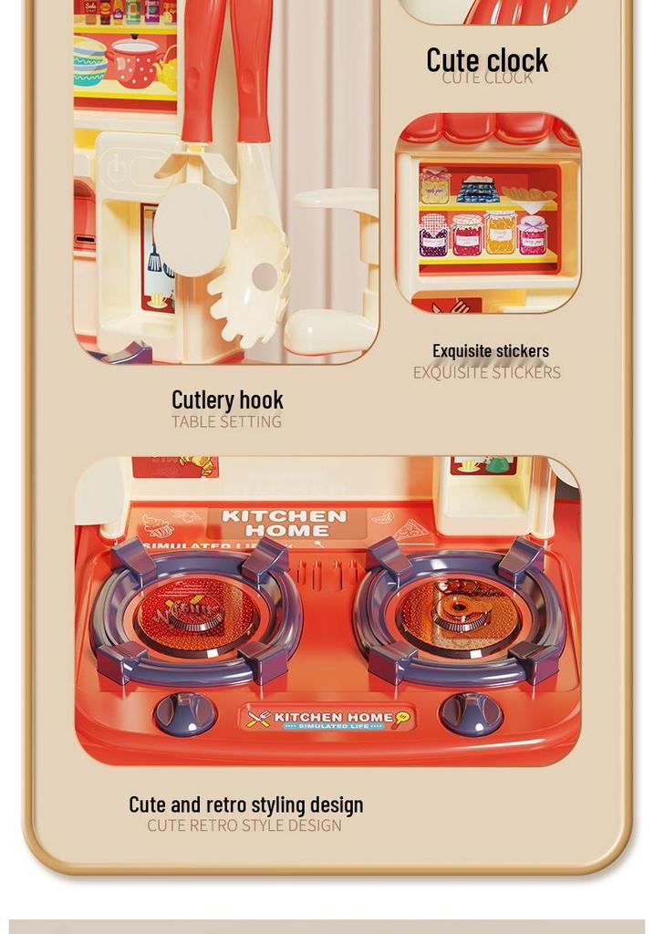 Playhouse Kitchen & Dining Table Set with Spray Light – Realistic Cooking Toys for Girls.
