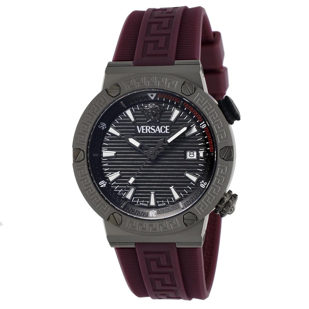 Versace Greca Logo Diver Watch Quartz Water Sapphire Black Stainless Steel Men's (VE8G00224), Movement, Resistant, Crystal, Dial, [Used]
