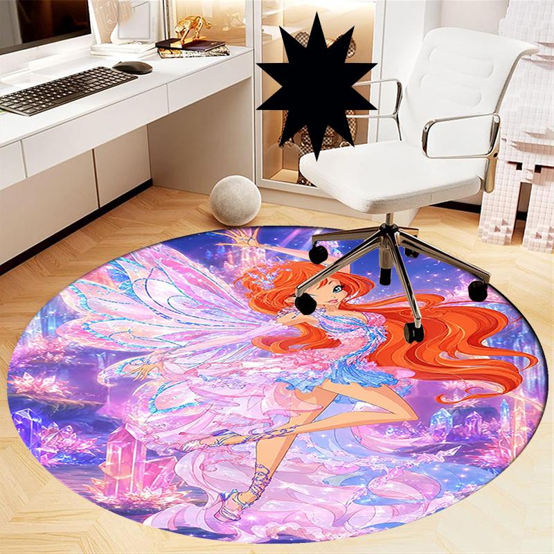 Winx Club Printed Round Rug Carpet Chair Rug Area Rug Entryway Doormats,for Office Chair Living Room Bedroom Kitchen Room.