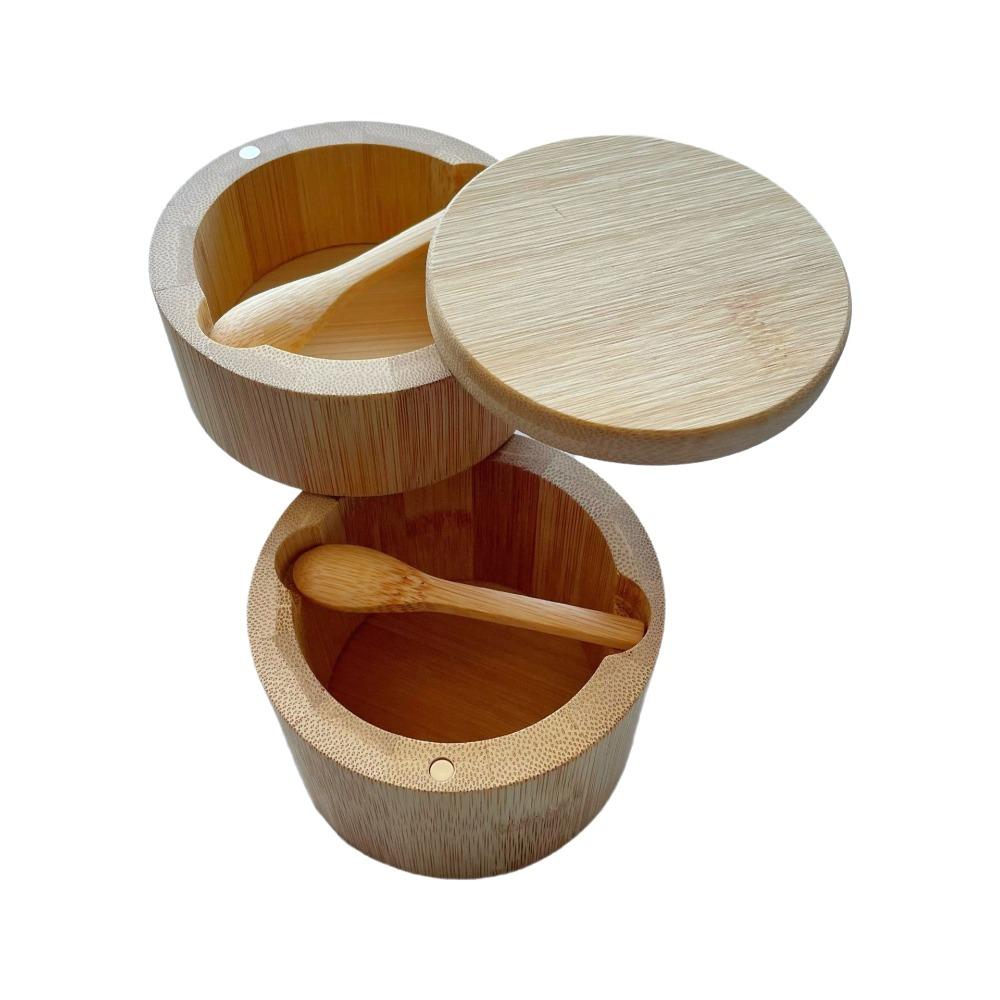 Multifunctional Bamboo Condiment Container Swivel Lid Kitchen Condiment Pots  Kitchen Organizer