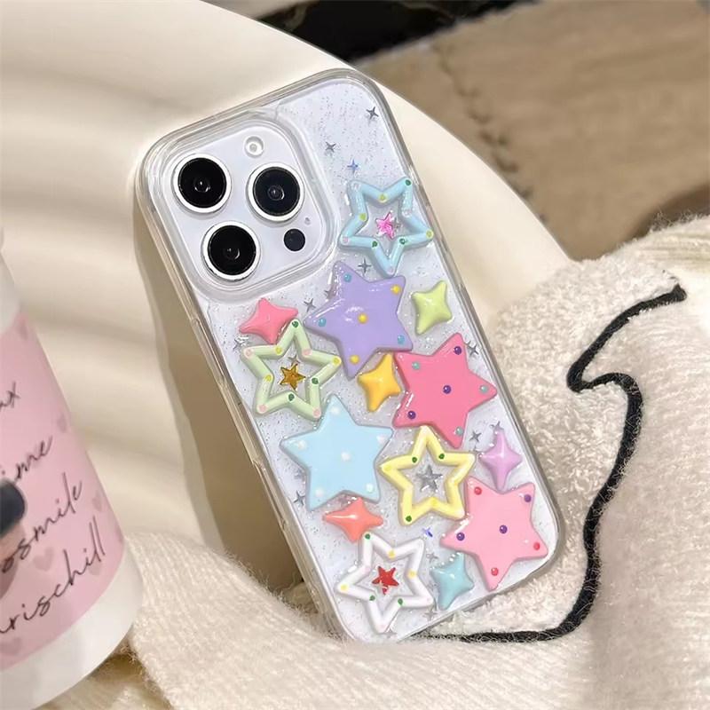 

Блестящий Блеск 3D Дофаминовые Звезды Защитный Чехол для iPhone17 Air 16 E 15 14 13 12 11 Pro Max Plus X XR 7/8 SE Прекрасная Эпоксидная Прозрачная Акриловая Крышка iPhone 16 Pro Max прозрачный