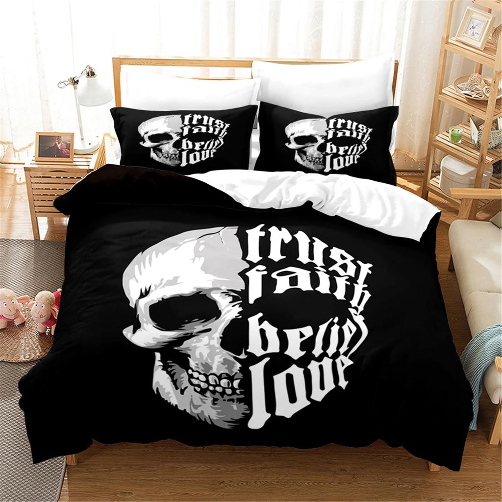 3D Printed Skull Bedding Set Pillowcase Cyber Love Duvet Cover Double Twin Full Queen King Adult Kids Bedclothes Quilt Cover