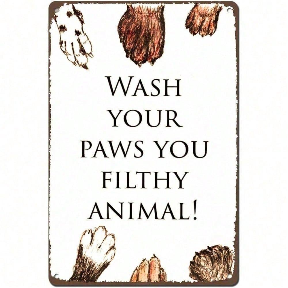 

Vintage Cat Wall Sign Funny Retro Wash Your Paws Metal Poster Decor for Home Kitchen Bar Cafe 20x30cm