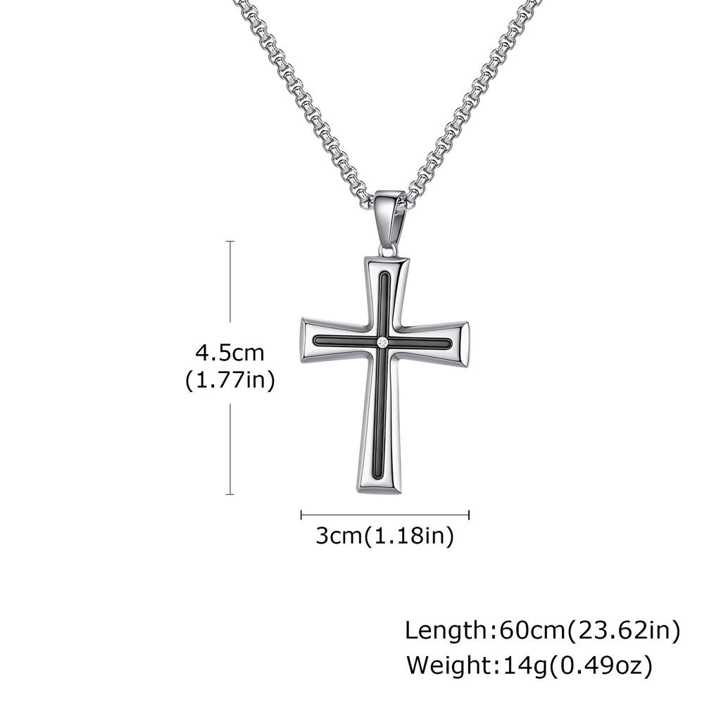 Stylish Men's Cross Necklace,Stainless Steel Silver Color Cross Pendant Necklace,Christian Religious Faith Easter Jewelry Gift