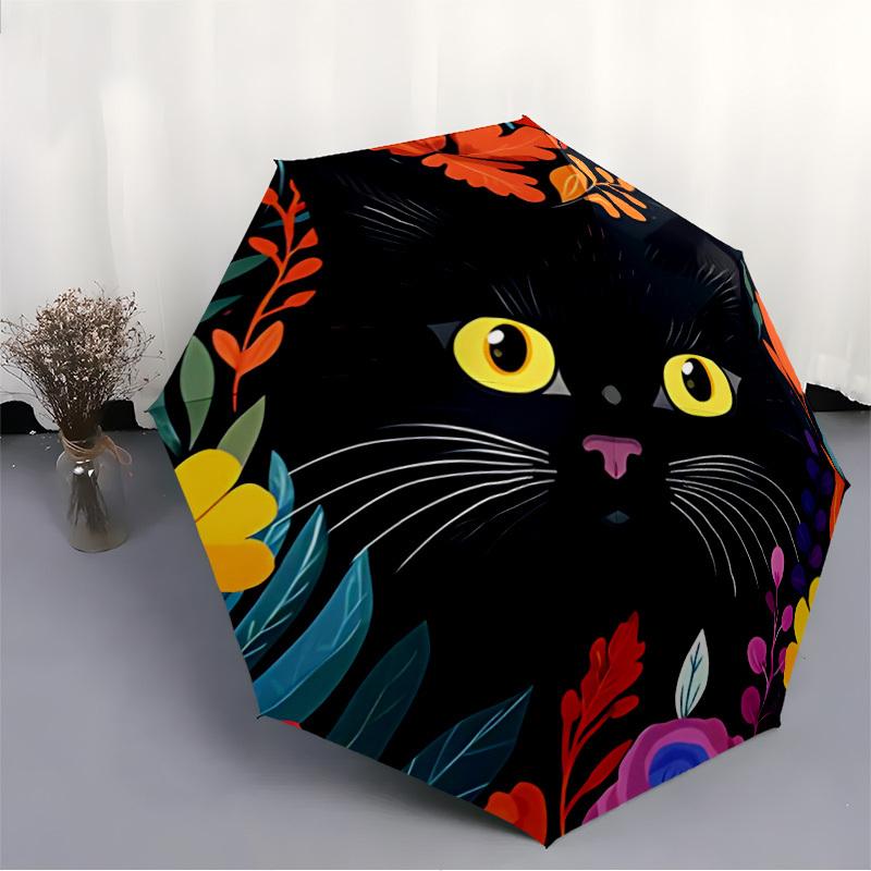 1pc Cat Flowers Automatic Folding Umbrella - Compact 8-Rib Design, Durable Plastic & Iron, Lightweight for Outdoor Daily Use055