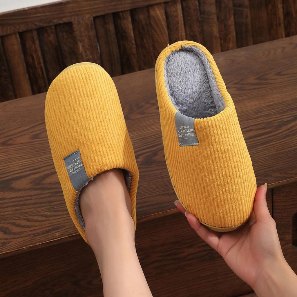 Classic Side Label Corduroy Cotton Slippers Solid Color Home Interior Slippers Simple Home Slippers