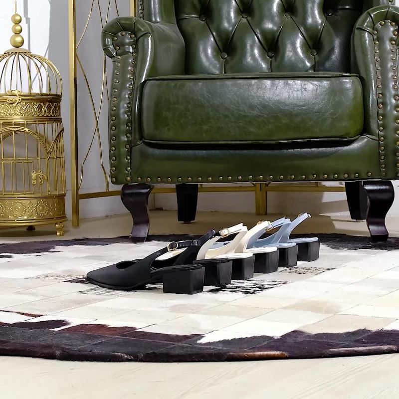 Fashion Pointed Toe Back Tripod Strap With Air Quality Shallow Mouth Comfortable Thick Heel Shoes Medium Heel Simple Side Empty