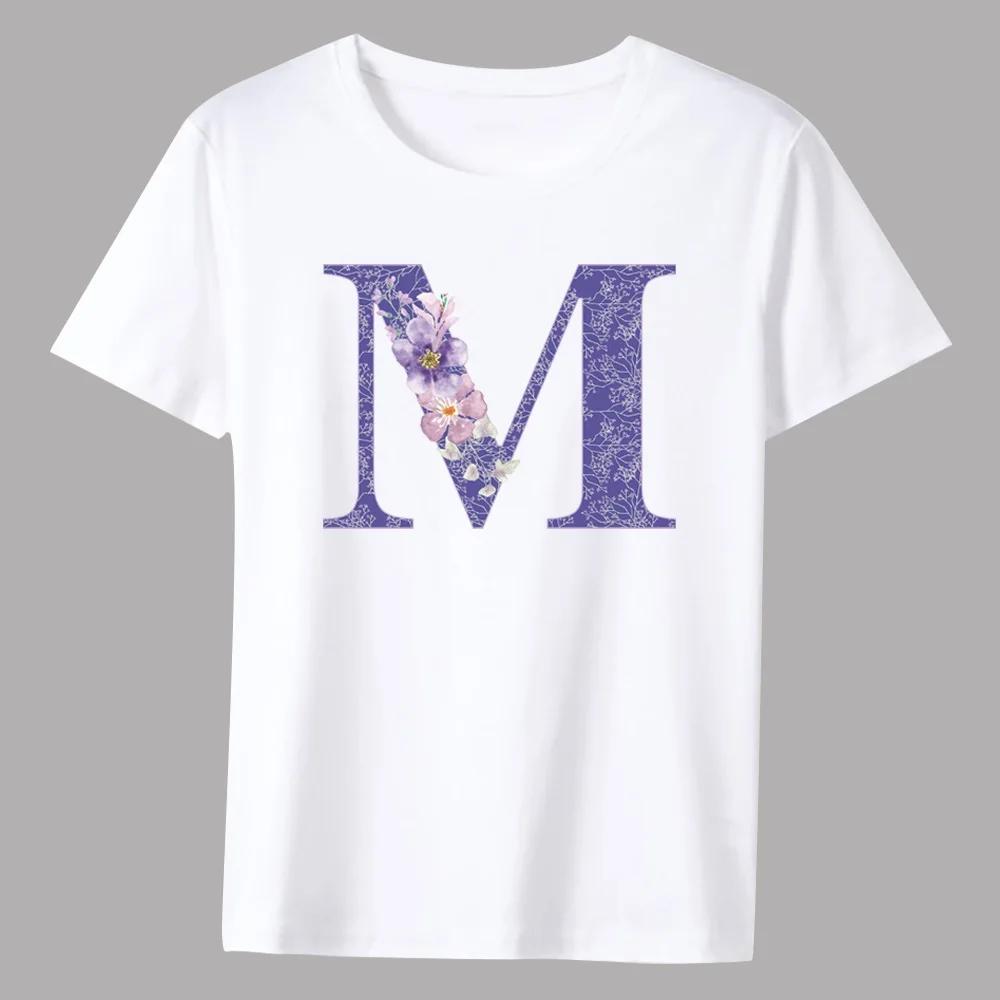 Men's T-shirt Basic Print Short Sleeve Anime Top Purple Flower Lettern Series Casual White O-neck Commuter Comfortable Shirt
