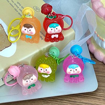 1Pc Cute 3D Luminous Fruit Cub Bell Creative Keychain Y2K Sweet Fruits Pendant For Girls Diy Decoration Gifts