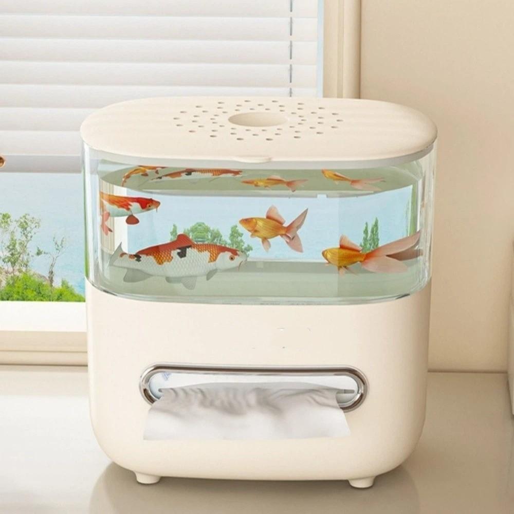 Cutie de șervețele antiderapantă Cutie de depozitare cu două straturi 2 în 1 Acvariu de birou Sufragerie