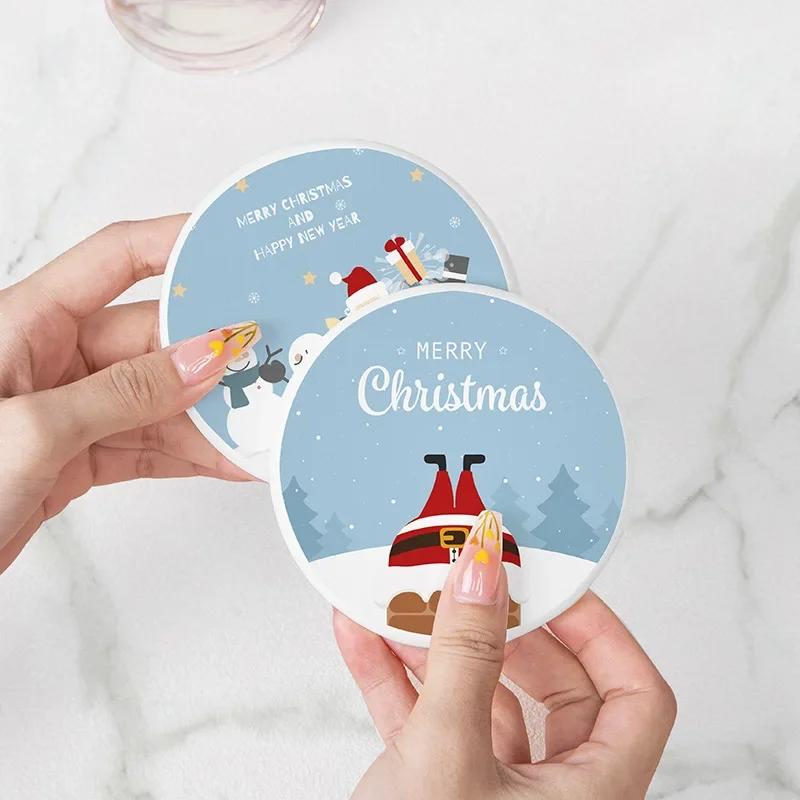 Diatomite Absorbent Coasters Christmas Decoration Anti-slip High-Temperature cup mat Heat Insulation Hot pad Dining Table Decor