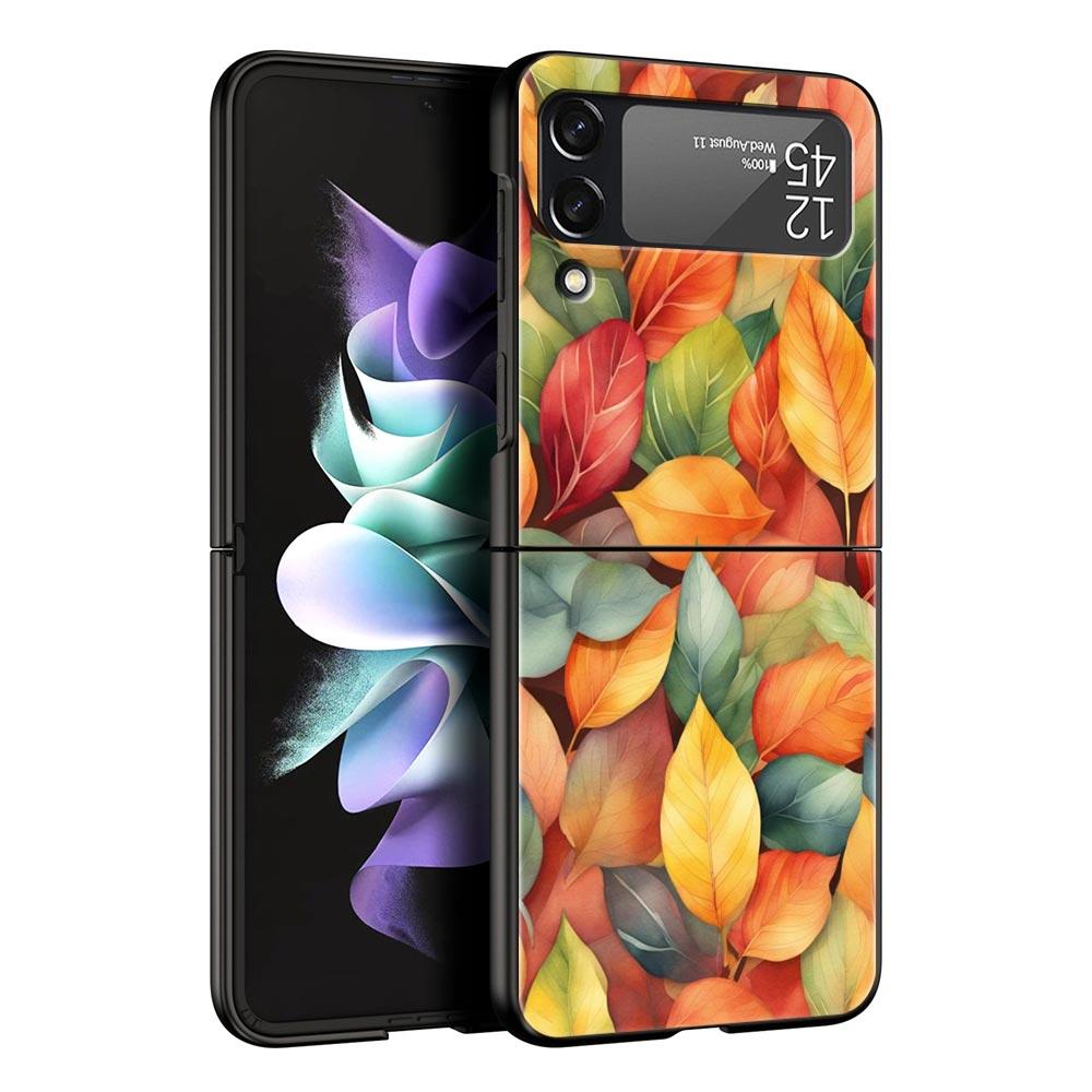 Cartoon Leaf Hard PC Phone Case For Samsung Galaxy Z Flip 7 6 5 4 Black Cover For Galaxy Z Flip 3 Foldable Shell Fundas Capa Bag