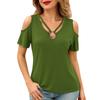 Womens Tops Dressy Casual V Neck Color Short Sleeve Blouse Casual Tops Summer Shirt