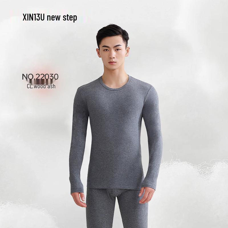 Men's Autumn Winter Cotton Underwear Set - Soft, Skin-Friendly Crew Neck with Floral Feather Design