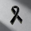 Black Rhinestones Ribbon Brooch Memorial Funeral Pin Mourning Badge Unisex Suit Shirt Clothing Decoration Accessories