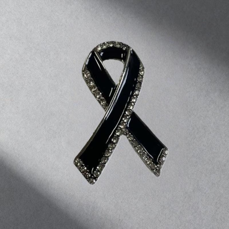 Black Rhinestones Ribbon Brooch Memorial Funeral Pin Mourning Badge Unisex Suit Shirt Clothing Decoration Accessories
