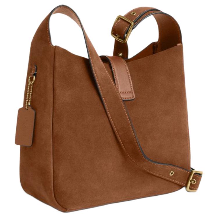 Coach Hadley 25 Metallic Logo Suede Shoulder Bag Women Shoulder Bag Brown CW004-IMXAF