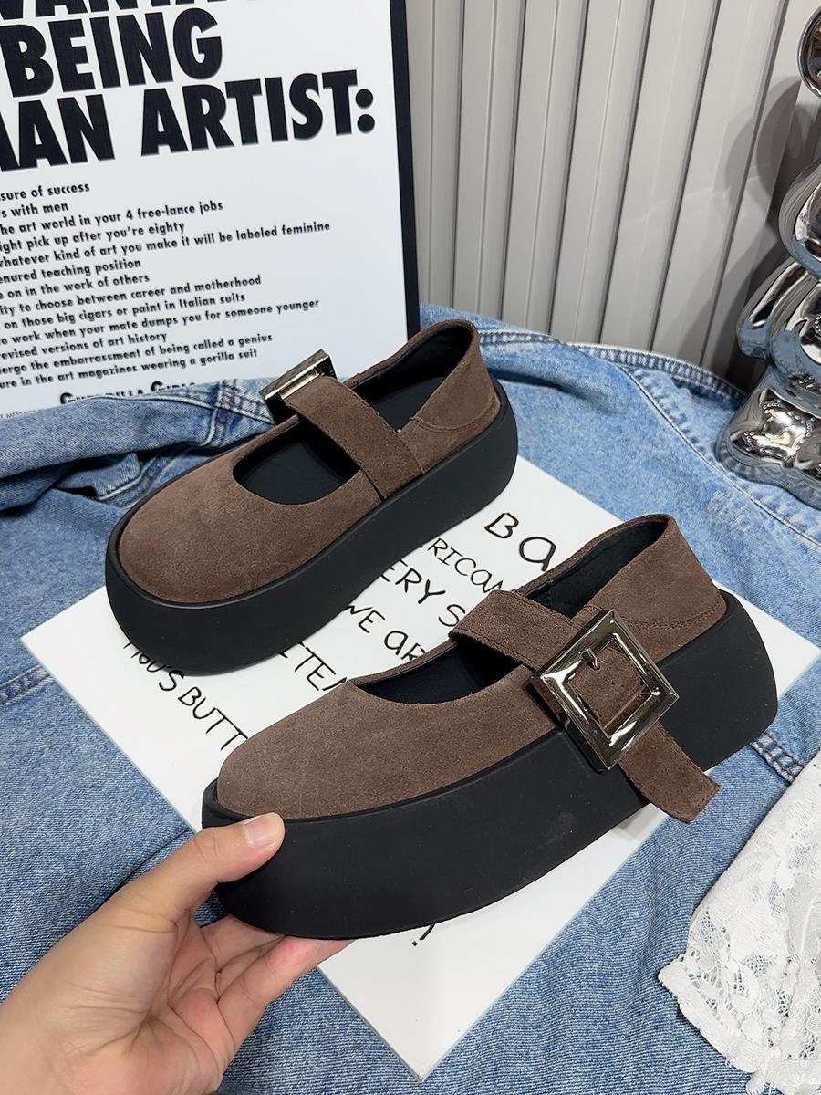 

Модные женские замшевые туфли на толстой подошве на плоской подошве, лоферы, осень 2024 года, дизайнерская мода, новые повседневные туфли для ходьбы, удобные и модные 39 кофейный