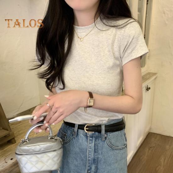 Women Slim Fit T-shirt O-neck Short Sleeve Pullover Tops Solid Color Stretchy Soft Tee Shirt Streetwear