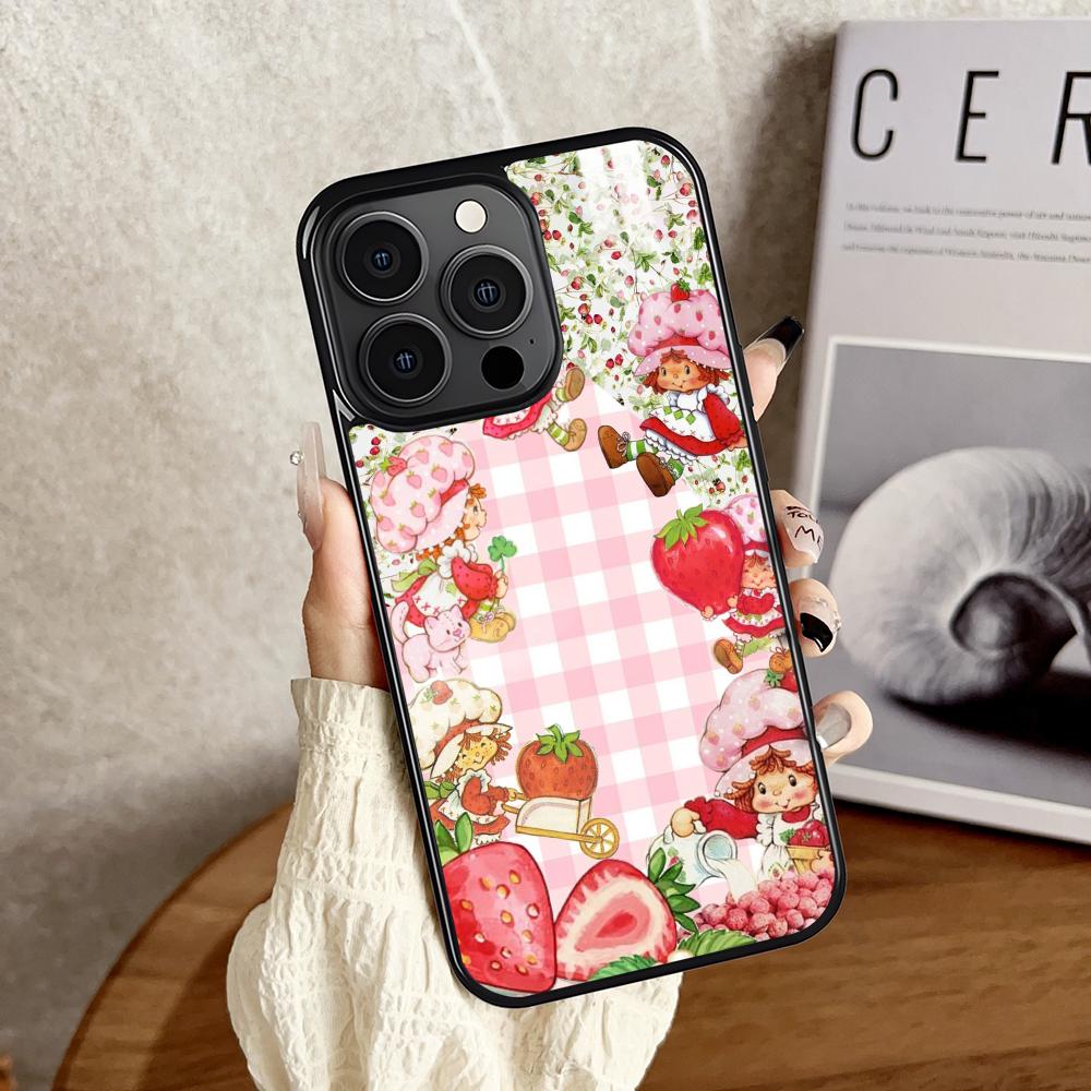 Pink Strawberry Cartoon S-Shortcake Phone Case For iPhone 16 15 14 13 12 11 Pro Xs Max Mini Plus Antislip Shockproof Hard Funda