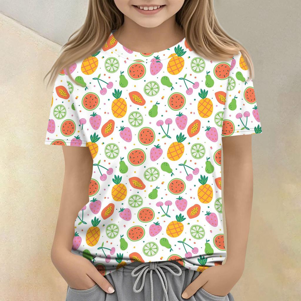 Children's Printed Round Neck Short Sleeved Casual T-shirt