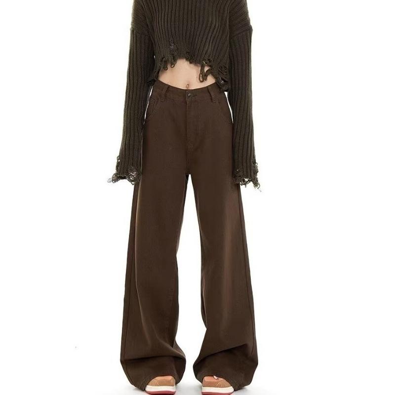 Wis Autumn New Casual High-waisted Straight-leg Loose Denim Trousers for Women