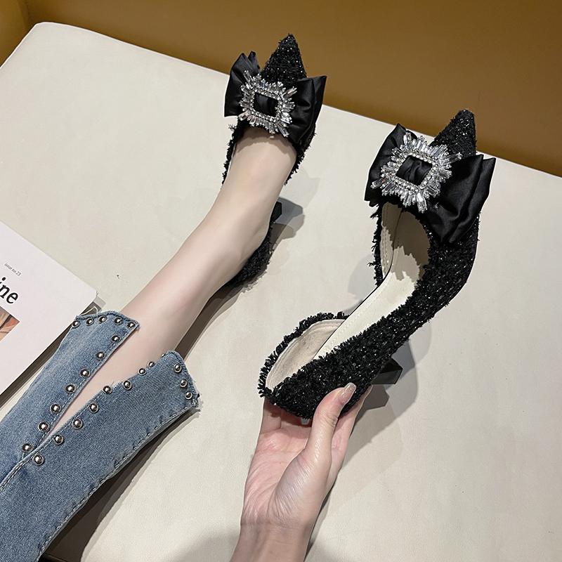 

Новый дизайн, женские туфли-лодочки со стразами, весенние модные женские туфли с острым носком, элегантные женские рабочие туфли на высоком каблуке, модельные туфли 35