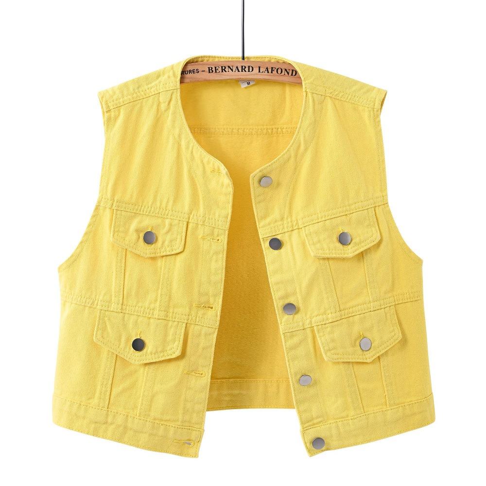 Modischer Damen-Denim-Blazer mit Rundhalsausschnitt, Kurze Weste, Lässig und Trendig, Figurbetont, Ärmelloser Blouson