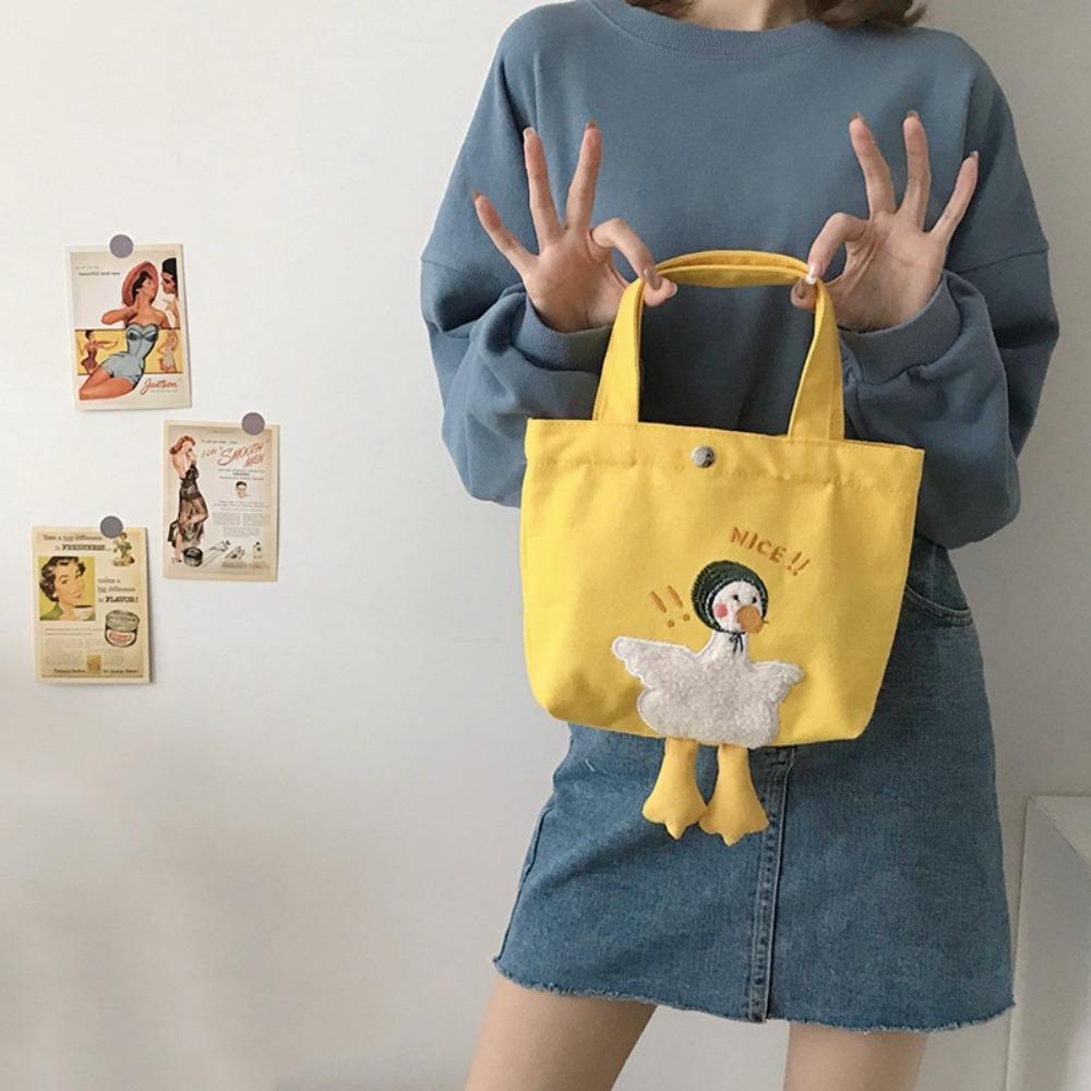 

Холщовая большая сумка большой емкости, рабочие сумки с вышивкой утки, новая сумка через плечо для девочек
