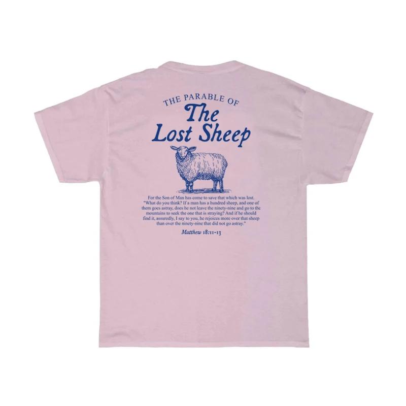 

Women Lost Sheep Back Print Bible Verse TShirts Christian Inspirational Graphic T Shirt God Worship Tees Religious Tops Gifts 4XL