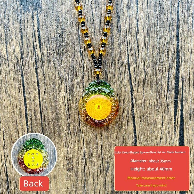 

2025 Thangka Cinnabar Surangama Mantra Pendant Men and Women s Natal Year Charm Alloy Necklace Safe Hanging Ornaments Color drop-shaped amber Shurangama Charm necklace