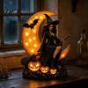 Ornamento da Tavolo Fiaba Oscura Lampada Strega di Halloween, Luce Notturna LED Luna Crescente Gotica, Statuetta con Base Ponderata Lampada Decorativa Spettrale per