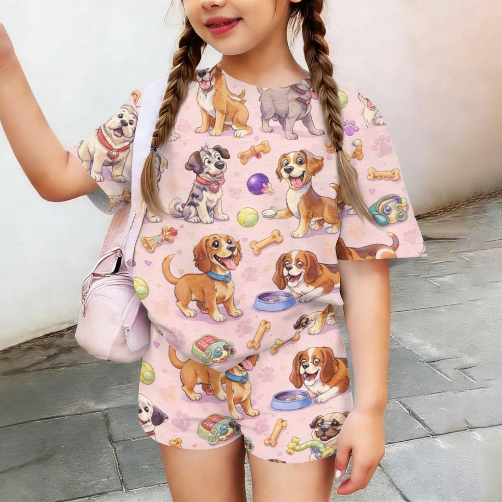 Kids Casual Short Sleeve Shirt and Shorts Set Animal Print Comfortable Lightweight Summer Outfit for Boys and Girls