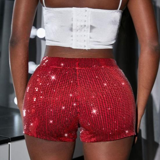 High Waist Shiny Sequins Shorts Women Glittery Straight Leg Party Stage Performance Clubwear
