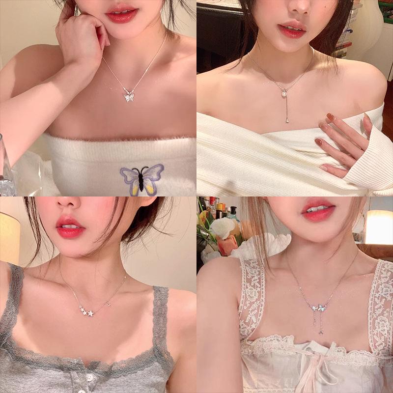 Korean Titanium Steel Pearl Necklace with Zircon Pendant - Luxury Choker Chain