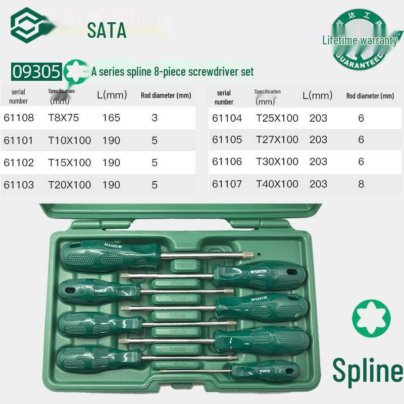 SATA T Series Screwdriver Set: Flat, Phillips, Flower Head - Models 09305, 09306, 09309