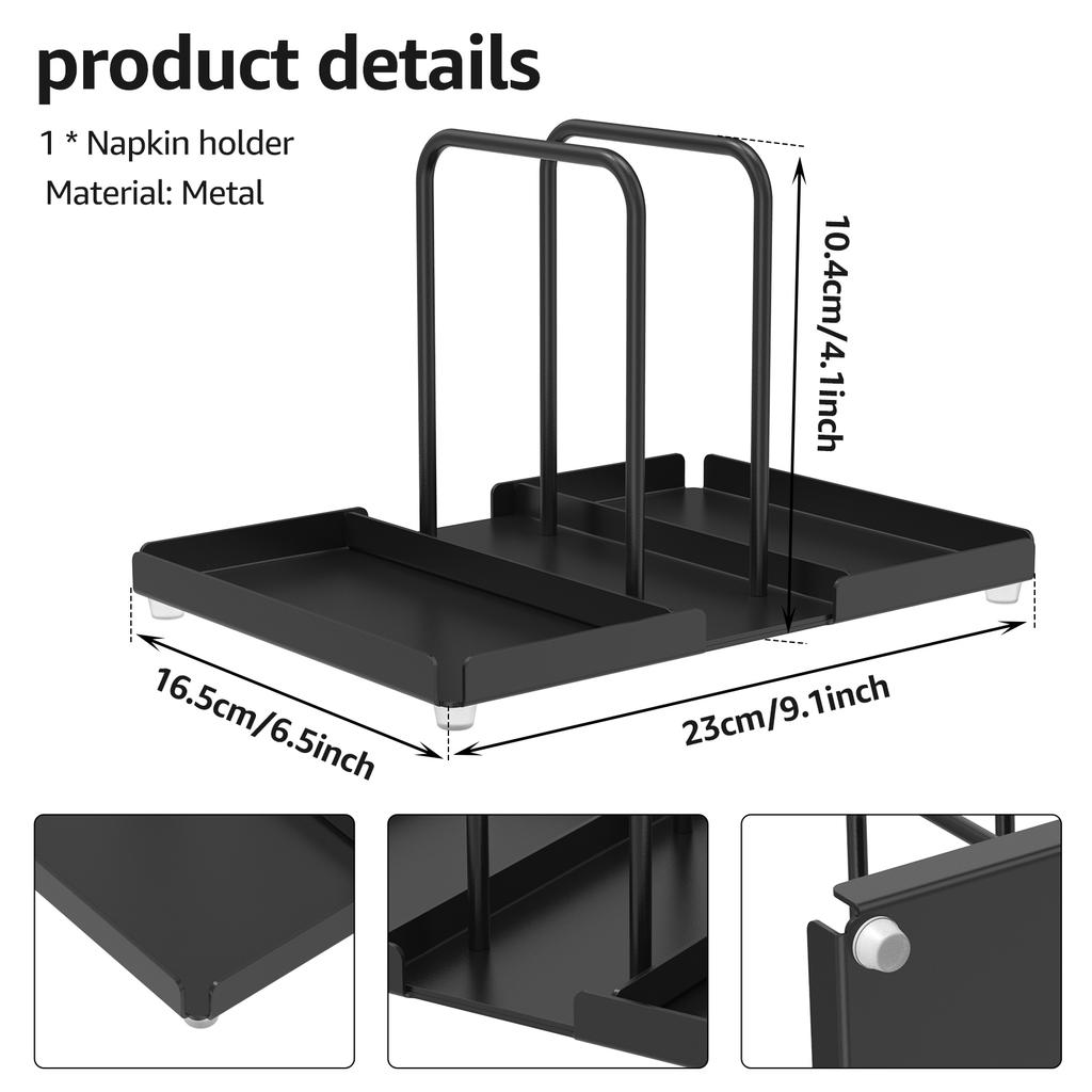 Metal Napkin Holder Standing Napkin Dispenser with Salt Pepper Shakers Caddy Paper Napkin Storage for Kitchen Dining Table Decor