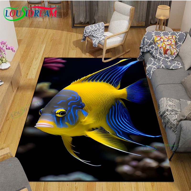 Marine Fish, Sea Turtles, Jellyfish Printed Carpet Outdoor Area Rug Non -slip Carpet Bedroom Decor Carpet for Living Room Gift