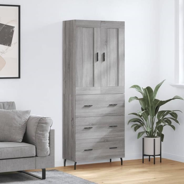 VidaXL Buffet haut Sonoma gris 69,5x34x180 cm Bois d'ingénierie 3199767