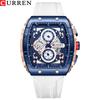 Men's Quartz Tonneau Case Chronograph Luminous Water Resistant 3BAR Alloy Case Silicone Band Fashion Luxury Hip Hop Watch