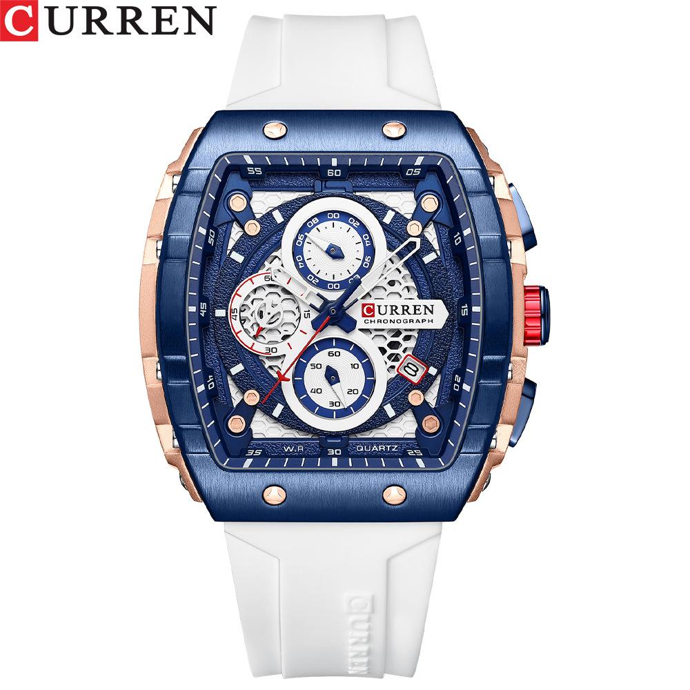 Men's Quartz Tonneau Case Chronograph Luminous Water Resistant 3BAR Alloy Case Silicone Band Fashion Luxury Hip Hop Watch