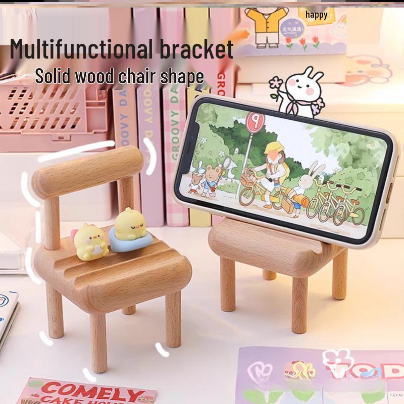 Creative Wooden Phone Chair – Cute Desktop Stand & Movie-Watching Holder