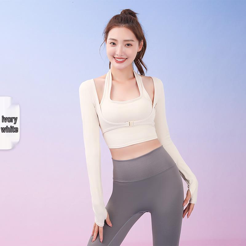 

Running & Dance Yoga Wear: Shockproof Long Sleeve Halter Top with Removable Padding Extra Extra Large