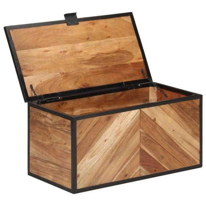 Boîte de rangement 60x30x30 cm bois massif d acacia et fer