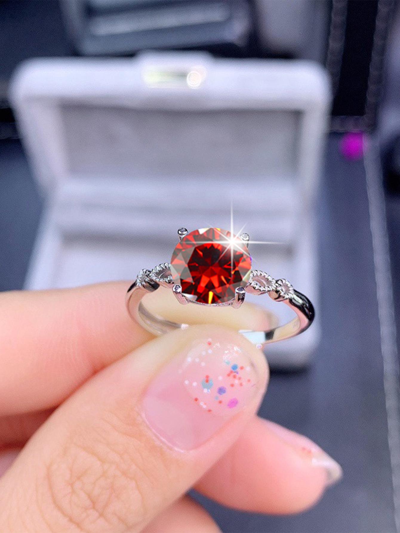 

Элегантное кольцо с красным кубическим цирконием и гранатом: Европейская и американская мода для женщин Size 7