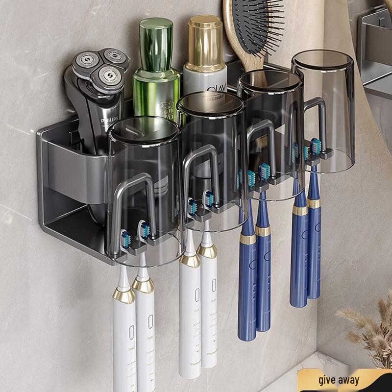 

cmaos Aluminum Suction Cup Toothbrush Holder with 4 Cups
