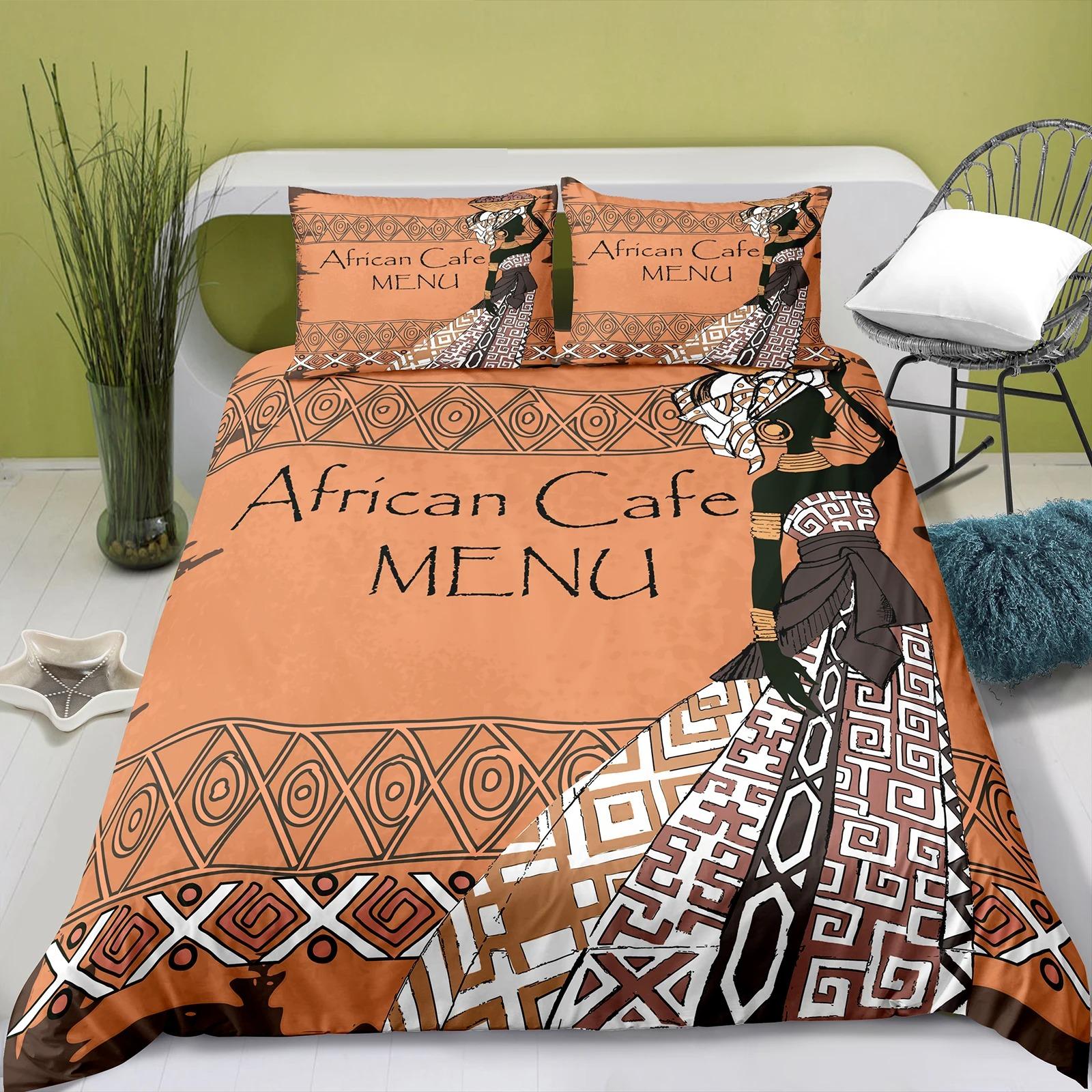 

Комплект постельного белья в богемном стиле для девочек, детей, взрослых, африканских черных девочек, комплект пододеяльников, древнее этническое одеяло, чехол и наволочки 70x133cm 2pcs