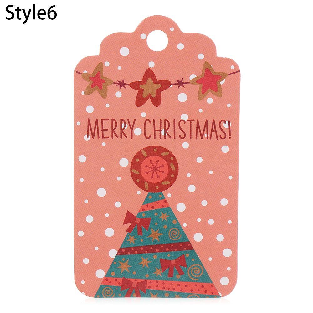 50PCS Christmas Paper Gift Label Tag with 10m Rope Santa Claus Snowflake Xmas Gift Candy Packaging Label Kraft Paper Tags